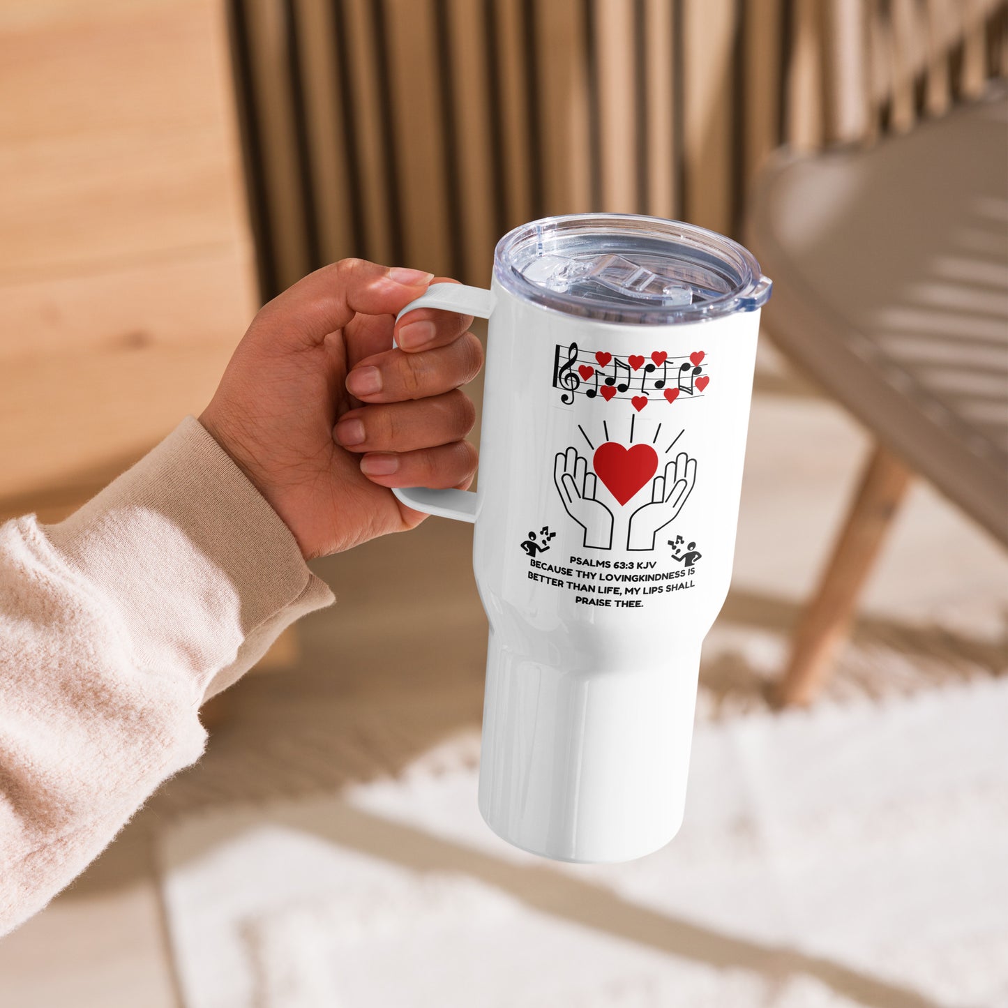 Travel mug with a handle-Love Praise