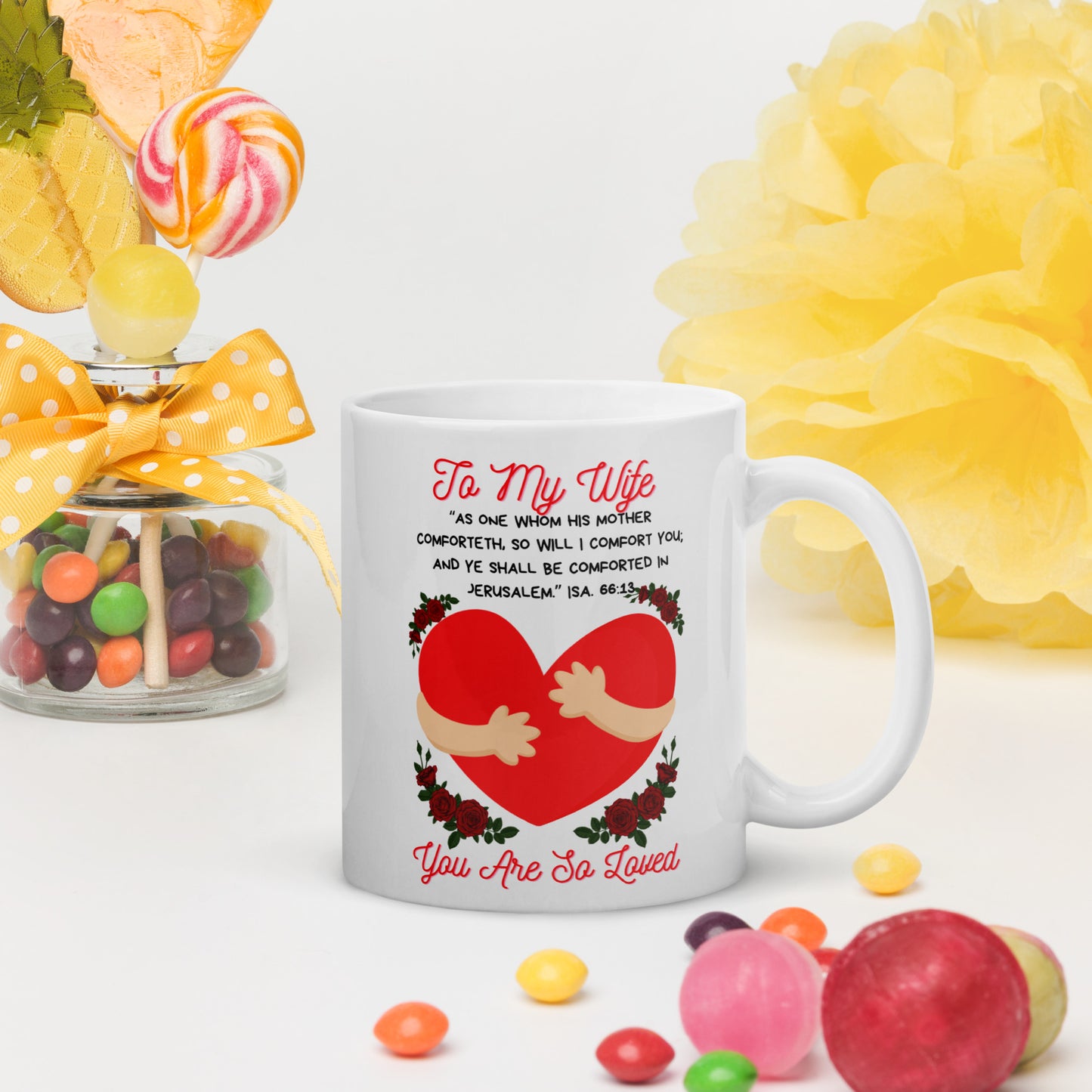 To My Wife- "Hugs" White glossy mug