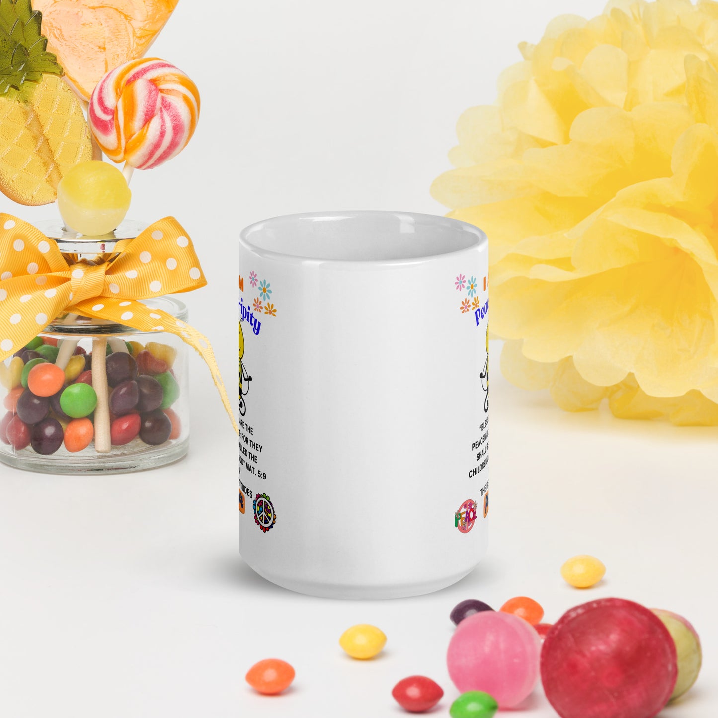 "I AM Peace-ipity" Color White glossy mug