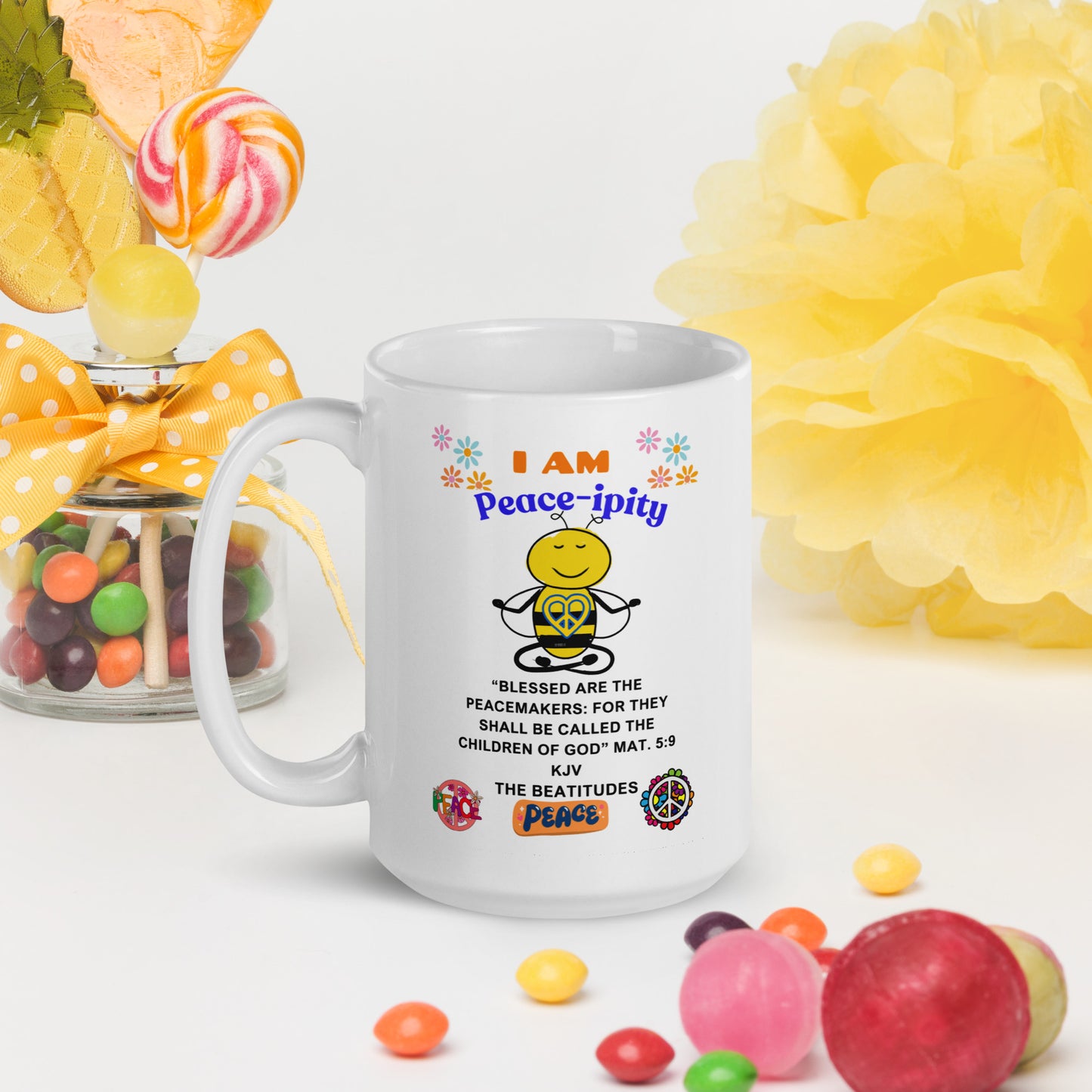 "I AM Peace-ipity" Color White glossy mug