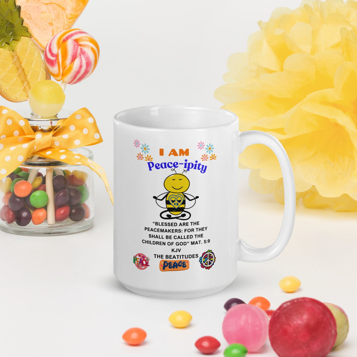 "I AM Peace-ipity" Color White glossy mug