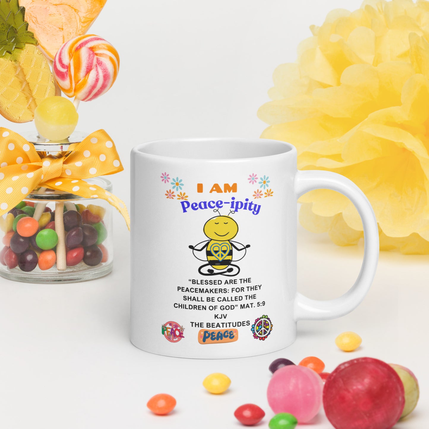 "I AM Peace-ipity" Color White glossy mug